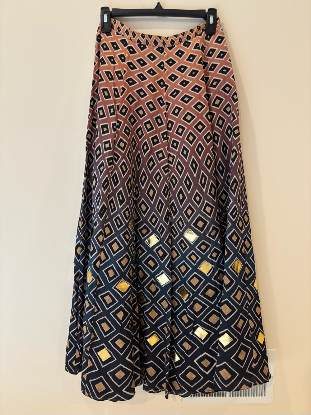 Anthropologie Geometric Diamond Maxi Skirt in Black, Pink and Gold